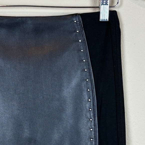 White House Black Market Black Genuine Leather Mini Pencil Skirt w/ Stud Accents - Picture 3 of 13